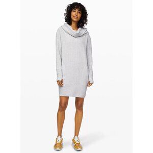 Lululemon Along the Way Cozy Dress Grey Mock Neck Knit Sweater Pocket Athleisure